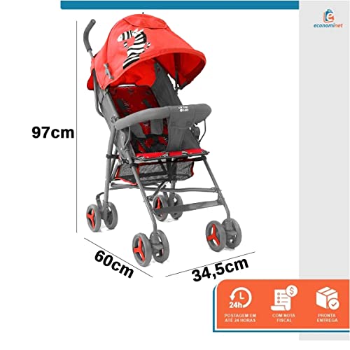 Carrinho Bebê Guarda Chuva 6-36 meses 15kg Zebra Star Baby Cor:Vermelho