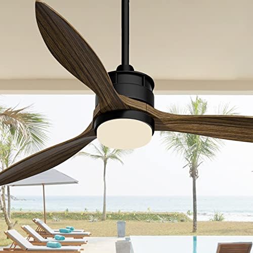 Ghicc 52” Outdoor Ceiling Fan with Light Remote Control Modern 3 Wood Blades Patio Ceiling Fan Noiseless DC Motor and Matte Black