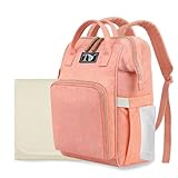 Packino Diaper Bag Backpack for Women - Multifunction Travel Essentials Baby Diaper Bag with Changing Pad, Large Backpack Baby Girl Boy, Insulated Bottle Holders & Stroller Straps (Pink+Orange)
