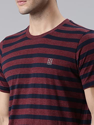 Image of F A S O Men's T-Shirt - Super Soft Combed Cotton Rich Fabric Sporty Striped Design Customized Comfort Fit