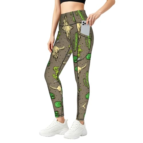 Leggings con estampado de calavera de toro y cactus SABFWF para gimnasio