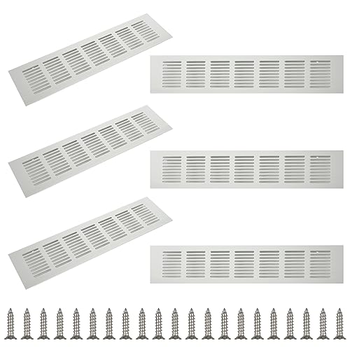 ZOFUN 6 Pcs Black Air Vent Covers, 300 x 80 mm Kitchen Plinth Vent Covers Interior, Rectangular Ventilation Grilles Air Vent, 7 Rows Black Air Vent for Cupboard Wardrobe Wall Ventilation