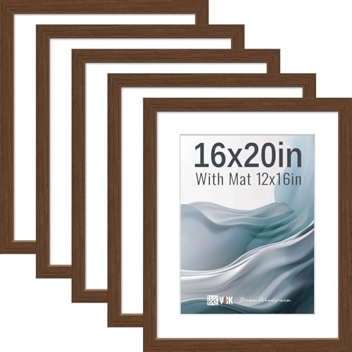 Image of VCK 16x20 Picture Frame 5 Pack, Brown Exclusive Wood, HD Glass, for Print