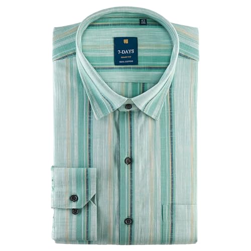 Image of 7-DAYS Men's Premium Striped Shirt - 100% Cotton, Tailored Fit (Between Slim & Regular), Full Sleeve, with Pocket - Smart Office & Casual Look