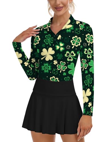 Image of Soneven Womens Golf Shirts Moisture Wicking V Neck Long Sleeve Polo Shirts Collared Tops