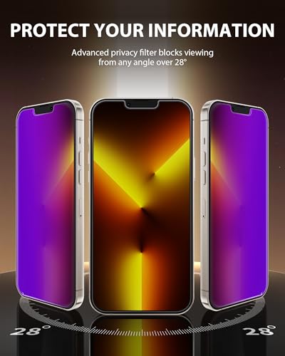Image of PDDKISS Compatible for iPhone 13 Pro Max Privacy Screen Protector /iPhone 14 Plus Screen Protector 6.7 Inch, Purple Gradient Anti Spy Anti Blue Light HD Tempered Glass Easy Installation