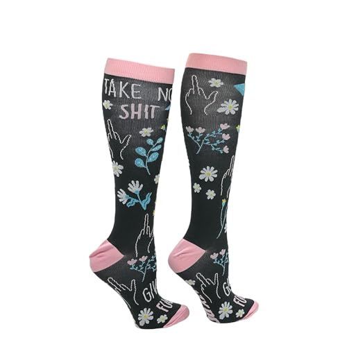 Crazy Dog T-Shirts Unisex Take No Shit Give No F*cks Funny Compression Socks for Women and Men