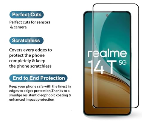 Image of HD Tempered Glass Screen Protector Compatible for Realme 14T 5G with Edge to Edge coverage and Easy Installation kit