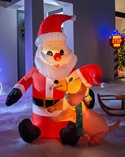 WeRChristmas Pre-Lit Inflatable Santa with Dog, Multi-Colour - Image 2