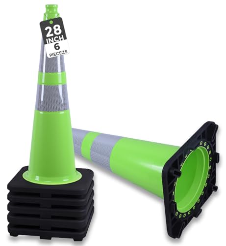 Image of BESEA 6 Pack 28 Inch Green Traffic Cones with Wide Weighted Base