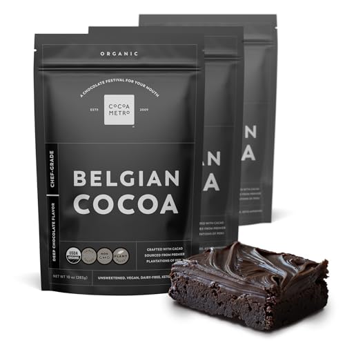 Cocoa Metro Organic Belgian Cocoa Powder (3 Pack), Unsweetened Cocoa Powder For Baking, Rich Fudgy Flavor, Non Alkalized, Best European Roast Chocolate Flavor, Keto Friendly, Vegan - Super Chocolatey