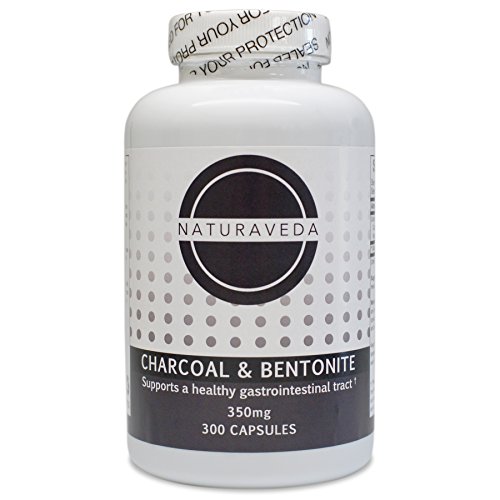 Activated Charcoal Capsules + Bentonite–300 Count, 350mg Each, North American Hardwood Charcoal, Enhanced with Pharmaceutical Grade Bentonite, Detoxifying, Supports Good Digestion and Healthy Skin