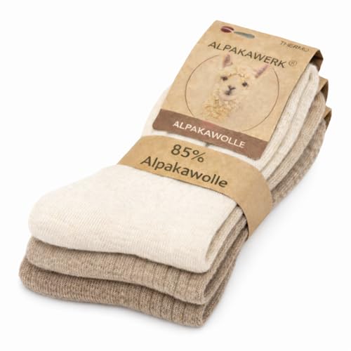 bhb 3 Paar Alpaka Socken Damen Herren 85% Alpakawolle Dünne Wollsocken Ganzjahres Thermosocken Atmungsaktive Haussocken (DE/NL/SE/PL Numerisch 39 42 Creamy white/Buff Beige/Light Brown)
