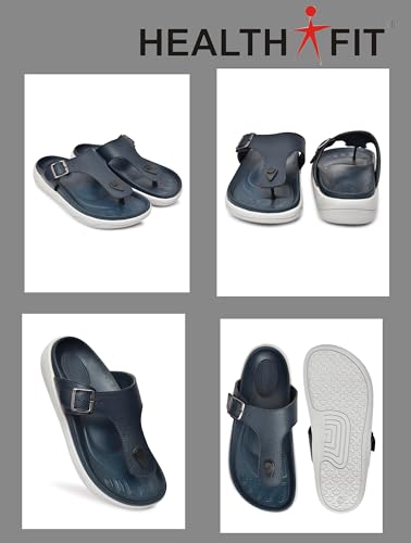 Image of HEALTH FIT Extra Soft Premium Classic Cushion Sliders /with Adjustable Buckle Strap & Light Weight Anti-SkidWaterproof Luxurious Slippers for Men's HF121