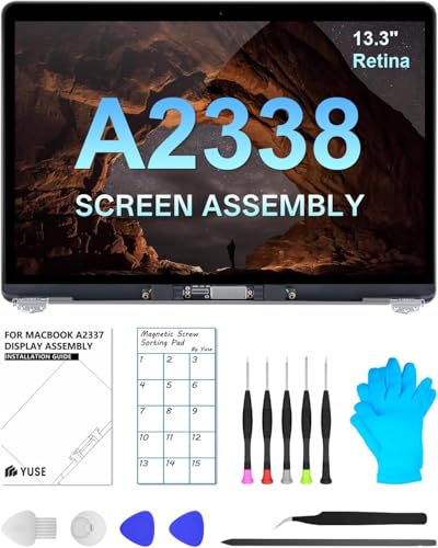Ersatzbildschirm 13,3 Zoll für MacBook Pro 13 Zoll A2338 Retina M1 2020 Jahr (Modell: EMC 3578 EMC 8162 MYD83 MYD92 MYDA2 MYDC2 MNEQ3 MNEP3 MNEJ3) Full LCD Screen Display Assembly (For A2338 (Silber))