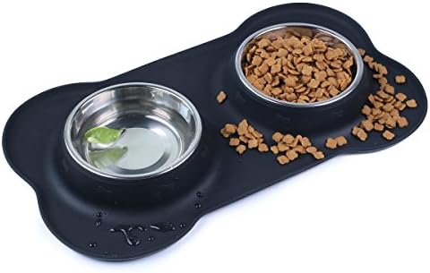 Pet Deluxe Dog Bowls Stainless Steel Dog Bowls with No Spill Skid Resistant Silicone Mat, 24oz 48oz Dog Food and Water Bowl Set Feeder Bowls for Small Medium Large Size Dogs Cats Pets Puppy Dog Dish