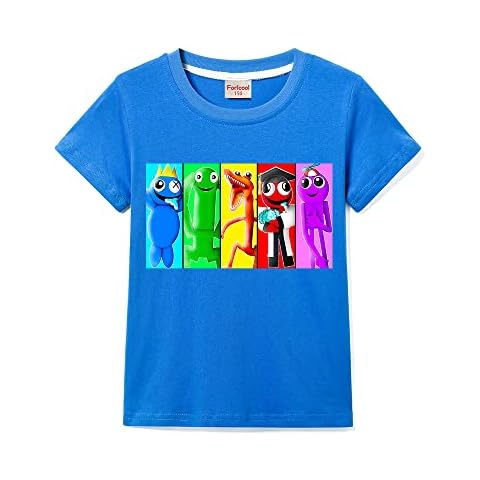 Rainbow Friends Merch Boys Short Sleeve Girls Tee Kids 100% Cotton Printed T-Shirt (Navy Blue,5-6 Years,5 Years,6 Years) Cover