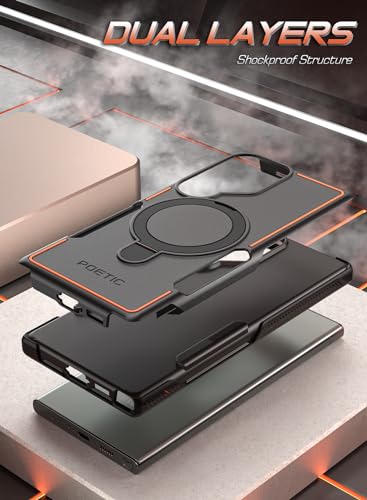 Poetic Neon MagPro Case for Samsung Galaxy S23 Ultra / S22 Ultra 5G - Black, Magnetic Ring Stand, Dual Layer Rugged Shockproof Protection, Compatible with MagSafe, 6.8 inch