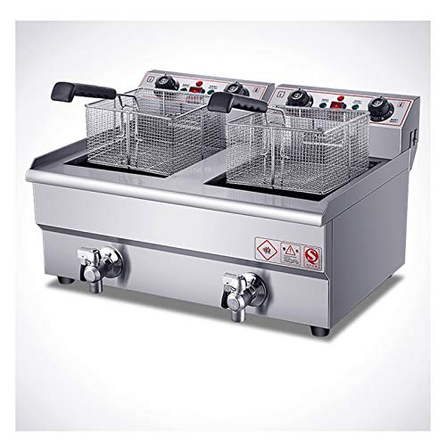ZLYD Doppelfritteuse, Edelstahl Tischplatte Elektro fritteuse mit Oil Drain Technology, 10L×2, regelbarer Heizstufe Cover