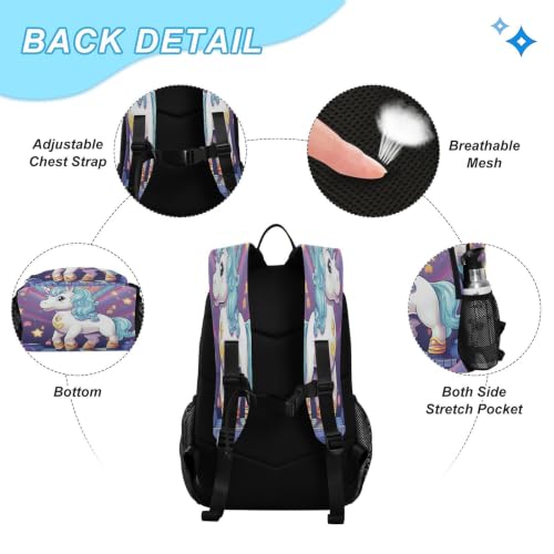Sac d'école léger durable licorne arc-en-ciel avec kit repas imperméable - 3