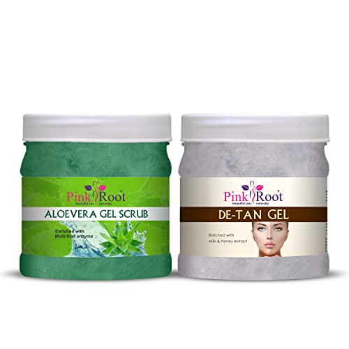 Image of Pink Root Aloe Vera Gel Scrub 500gm with De-Tan Gel 500gm