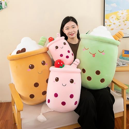 AMOZO Bubble Tea Kuscheltier Plüschkissen, Kawaii Bubble Tea Plüschtier Kissen Niedliche Boba Plüsch Weich Stofftier Spielzeug für Boba Liebhaber (24cm, Pink)