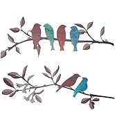 CREATCABIN 2 pièce d'art Mural Métal avec Oiseaux Branche,Décoration Murale Métal,Feuilles avec O...