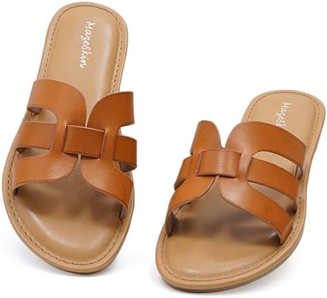mazeskin Womens Memory Foam H-Band Summer Dressy Flat Slide Sandals