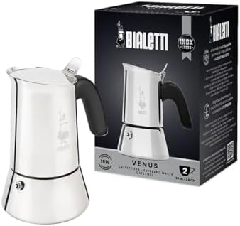 Bialetti Venus Espresso Maker, Stainless Steel, Nicht Induktionsherde, 2 Cups, 85 ml, Silver