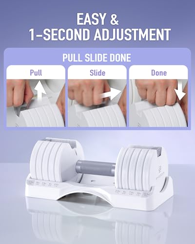 Image of BYZOOM FITNESS Pure Series Adjustable Dumbbell - 12.5 /25 /27.5 /50 /55 /75lb - ONE UNIT OR PAIR(check QTY before purchase) - 5-in-1 / 10-in-1 / 15-in-1 / 21-in-1 Flexible Hand Weights for Home Apartment Garage Gym, Strength Training & Fitness Workouts, White OR Black