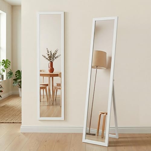 VECELO 姿見 全身鏡 スタンドミラー 117*27cm ホワイト 全身ミラー すがた鏡 折りたたみ 立て掛け 木製フレーム 飛散防止加工 シンプル