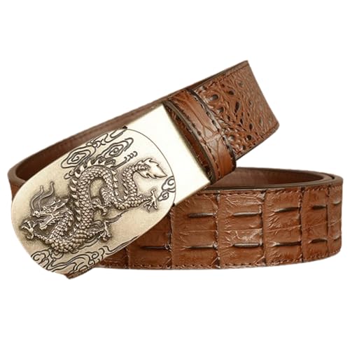 Ceinture à cliquet en cuir crocodile homme 35mm noire boucle dragon réglable