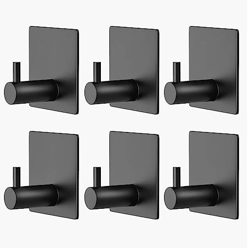 Image of Enclave Heavy Duty Adhesive Hooks, Stick on Wall Adhesive Hangers, Strong Stainless Steel Holder, Self Adhesive Hooks for Kitchen Bathroom Home Door Towel Coat Key Robe. (Cube RND Black, Pack of 6)