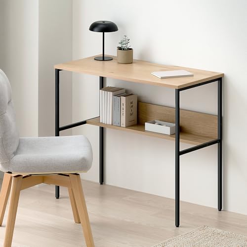 Iris Ohyama HLVD-800 HIROBIRO Series Living Desk Study Desk Stylish Scandinavian Slim Computer Desk Natural/Black