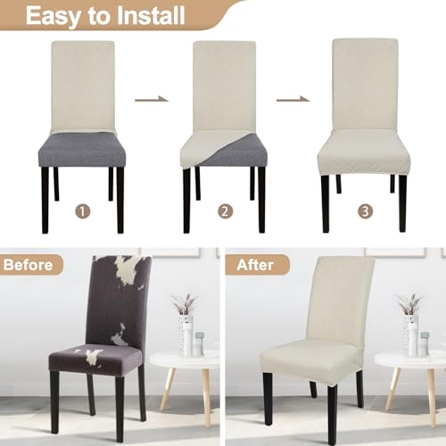Image of SearchI Water Repellent Dining Room Chair Covers, Set of 4, Jacquard Beige