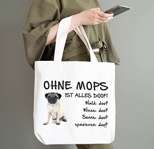 AdriLeo Einkaufstasche Ohne Mops ist alles doof! (beige)