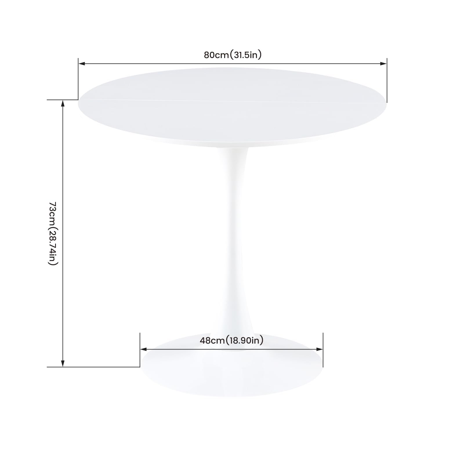buybyroom Skandinavischer Moderner Runder Esstisch, Tisch Rund, Einfacher Kleiner Tisch für Küche, Esszimmer und Wohnzimmer, Durchmesser 80 cm, Weiß