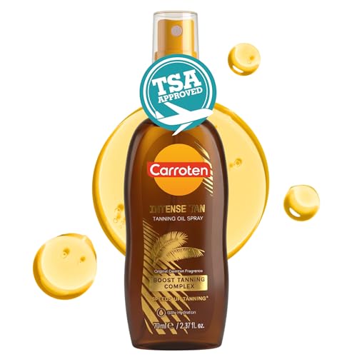 Carroten Intensive Tanning Oil Spray | Travel Size Browning Tan Accelerator | Carrot & Coconut Oils with Vitamin A & E for Silky Hydration | Water Resistant | TSA Approved | Made in Greece | 2.3 oz