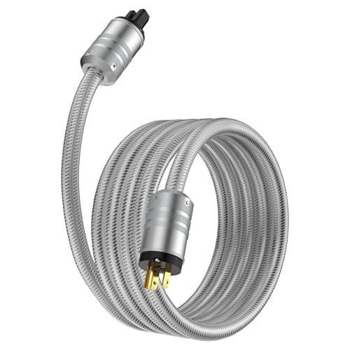 Image of Tertullus Audiophile Power Cable, HiFi Power Cord AC Main Supply Cable, with US C15 IEC Plug Connector (Silver, 1m /3.3ft)