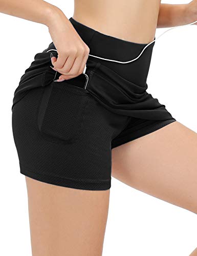 JACK SMITH Women's Running Skirt Active Athletic Skorts with Shorts Pocket for Tennis Golf Sport Workout (S,Black)