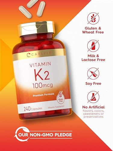 carlyle vitamin k2 supplement 100 mcg  k2 mk-4  240 capsules  non-gmo amp gluten free