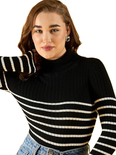 Image of 98 Degree North Women Cotton Self Design High Neck Pullover Has A Full Sleeves and Straight Hem-RG1157-BLACK