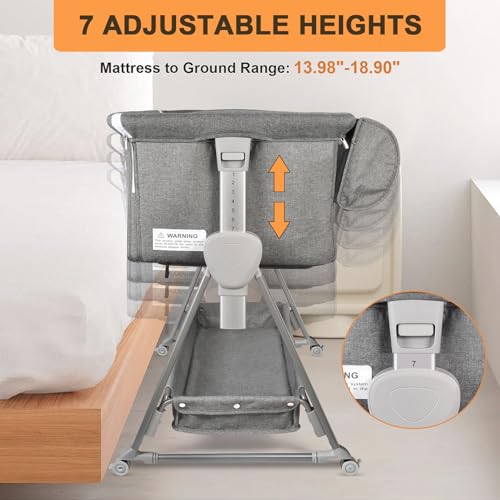 Bierum KSF8828 Baby Bassinet, Bedside Sleeper For Baby, 7 Height Adjustable Bedside Bassinet With Wheels, Easy To Assemble Portable Bedside Crib thumb #3