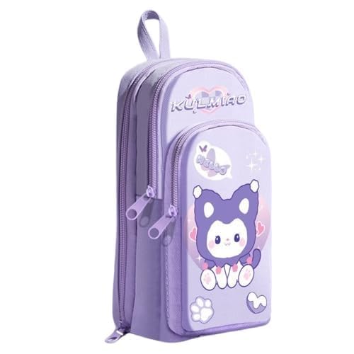 Brand Conquer Canvas Premium Pencil Case Hang able 6 Layer with 3 Compartment Cute Aesthetic Pencil Case for Girls Large Capacity Pencil Pouch for Kids Cute Stationary Gift for Kids (Cat Purple)