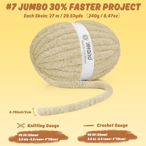 Image of Inhand Chunky Chenille Yarn for Hand Knitting, Thick Bulky Blanket Yarn for Crocheting, Soft Fluffy Yarn for Crochet Gifts & Crafts for Women /Beginners, 18 Pack (29.5 yds /8.4 oz Each), Sand Khaki