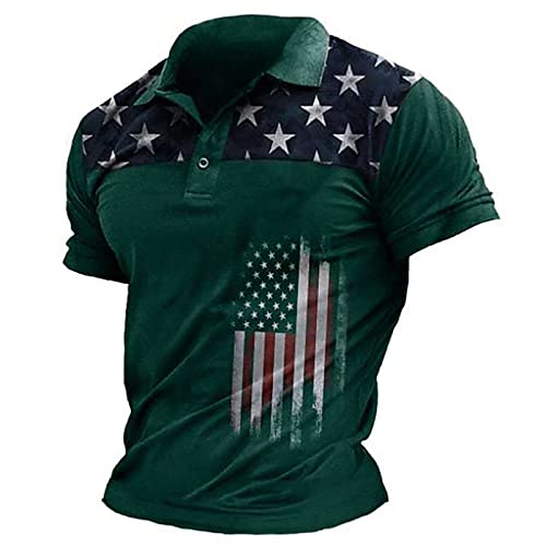 Shirts For Men, Polo Shirts For Men, Mens Polo Shirts Short Sleeve Athletic Printed Short Sleeve Workout Patriotic Polo Shirt #TOP30