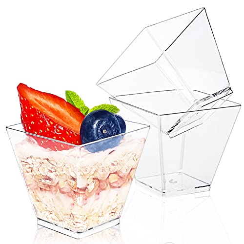 Jnnzzggu 50Pcs Square Mini Plastic Dessert Cups 3.5Oz Clear Plastic Parfait Appetizer Cup for Desserts Appetizers Ice Cream