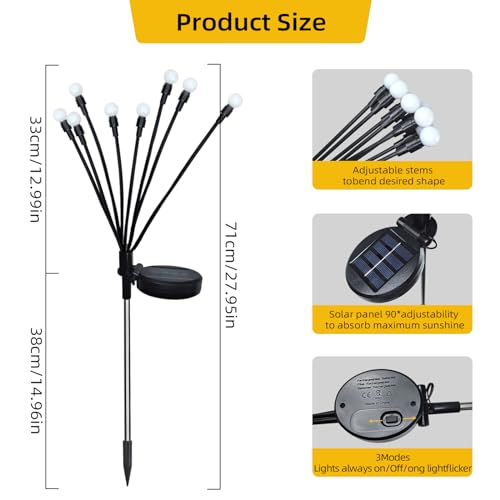 Jsdoin Solar Lights Outdoor Waterproof, Swaying Solar Garden Firefly Decorative Yard,Firefly Garden Lights Outdoor for Path Fence 2pack - Image 2