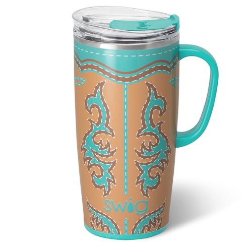 Swig Life 22oz Travel Mug with Handle & Lid, Boot Scootin' Turquoise