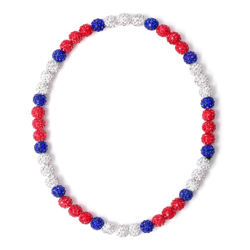 Baseball Necklace 16in/19in/22in Baseball Bling Drip Necklaces Rhinestone Clay Beaded Chain Necklace for Men Cool Sports Jewelry for Players Lovers (16in, Royal blue)